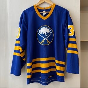 Vintage 1980s Buffalo Sabres NHL Jersey Embroidered Size Large Tom Barrasso #30